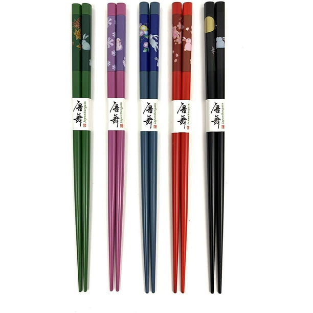 JapanBargain 3644 5 Piece Chopsticks Gift Set 5 Colors Happy Bunny Rabbit